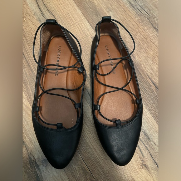 Lucky Brand Shoes - Black - Aviee Ballet Flats - Tie Up - Size 7.5 - Picture 1 of 4